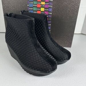 bernie mev. Black Woven Wedge Ankle Booties. Brand New